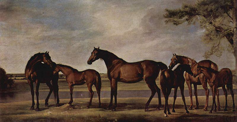 Stuten und Fohlen angstigen sich vor einem heraufziehenden Unwetter, George Stubbs